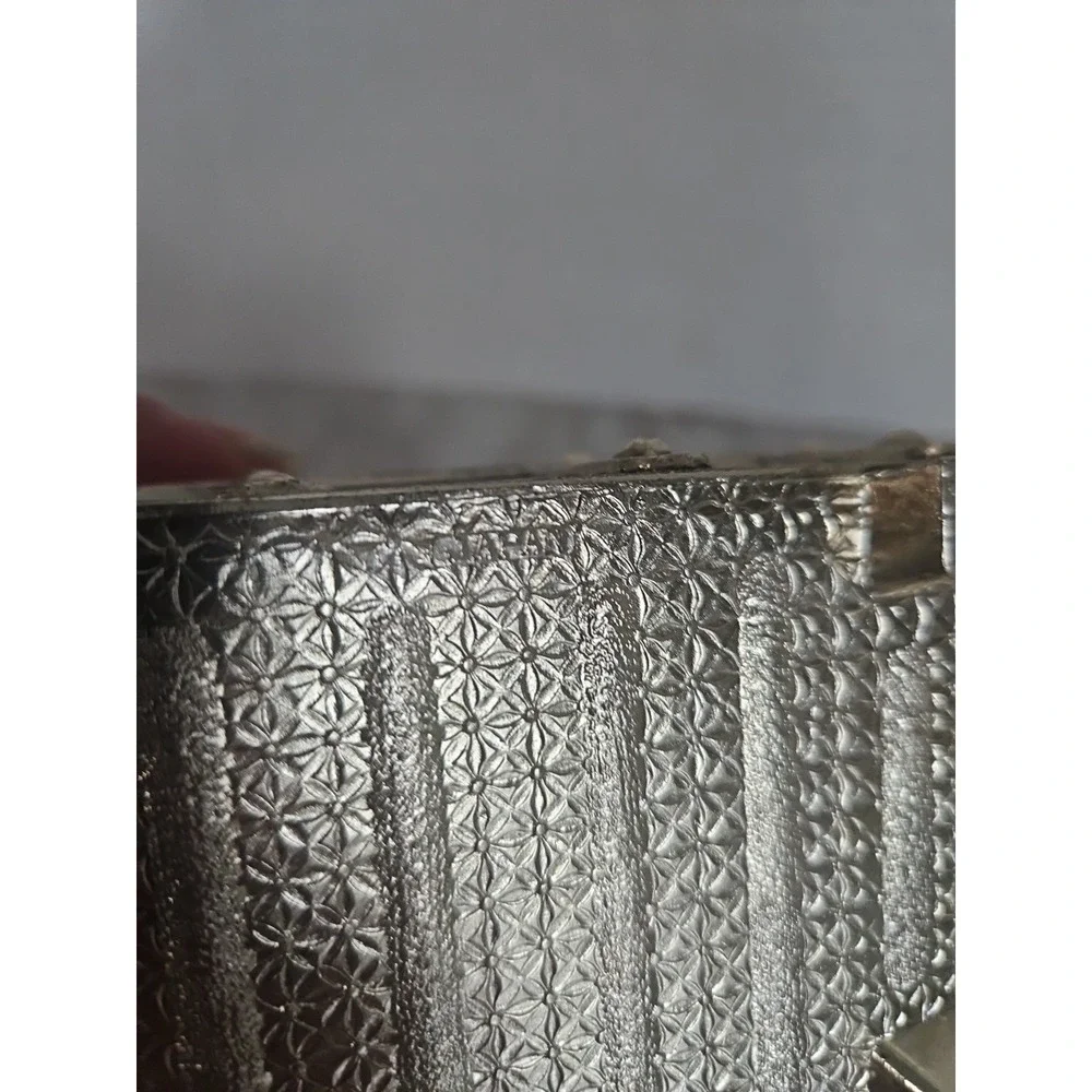 Vintage Silver Tone Treasure Chest Music Box Trinket Box Velvet Lined Japan Read